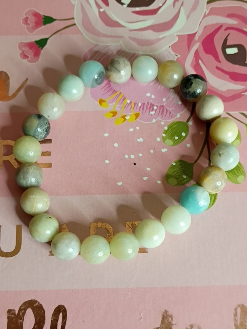 Natural Multi-Tone Beaded Bracelet — Aqua and Cream